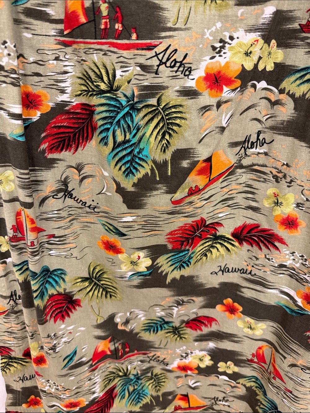 Hawaiian Tropical Print Skirt in Olive with Red & Yellow Accents - Picture 3 of 6